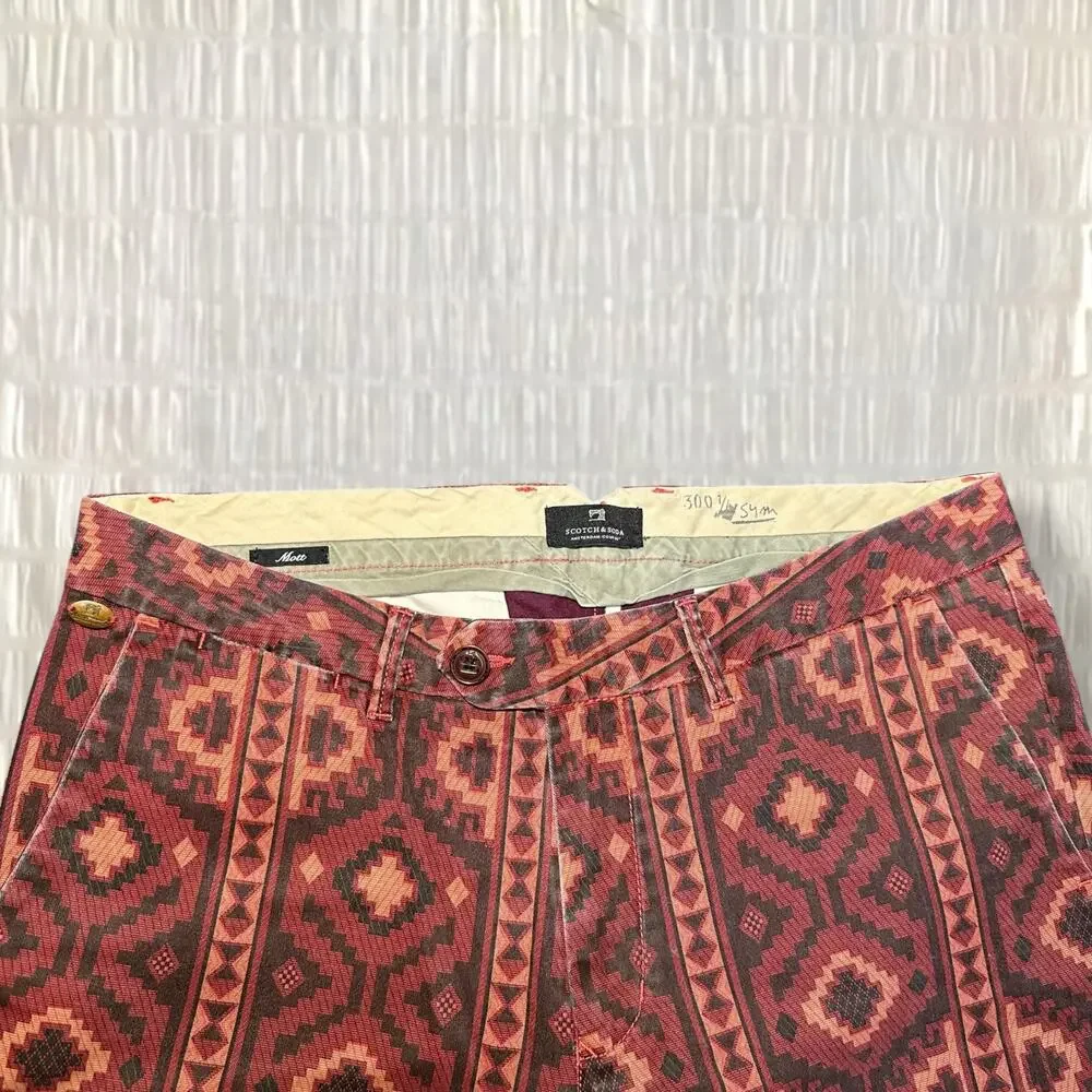 Scotch & Soda Men’s Aztec Print Pink Slim Fit Pants - Size 34x34